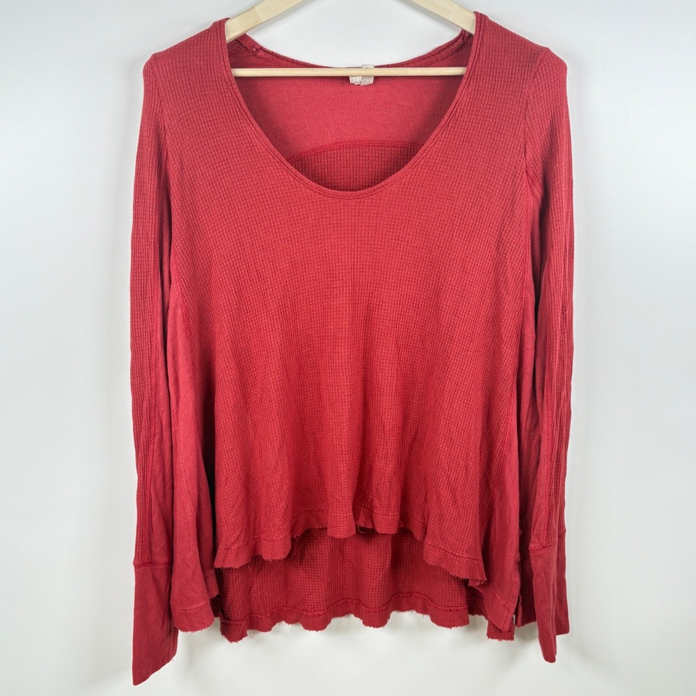 We The Free Thermal Top Women Medium Red Waffle Knit Boho Indie
